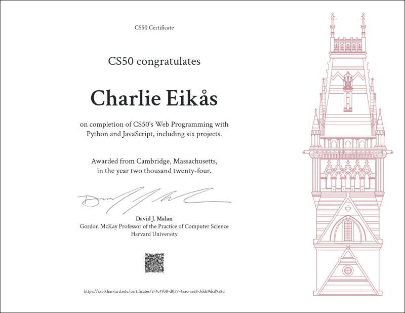 CS50W Certificate